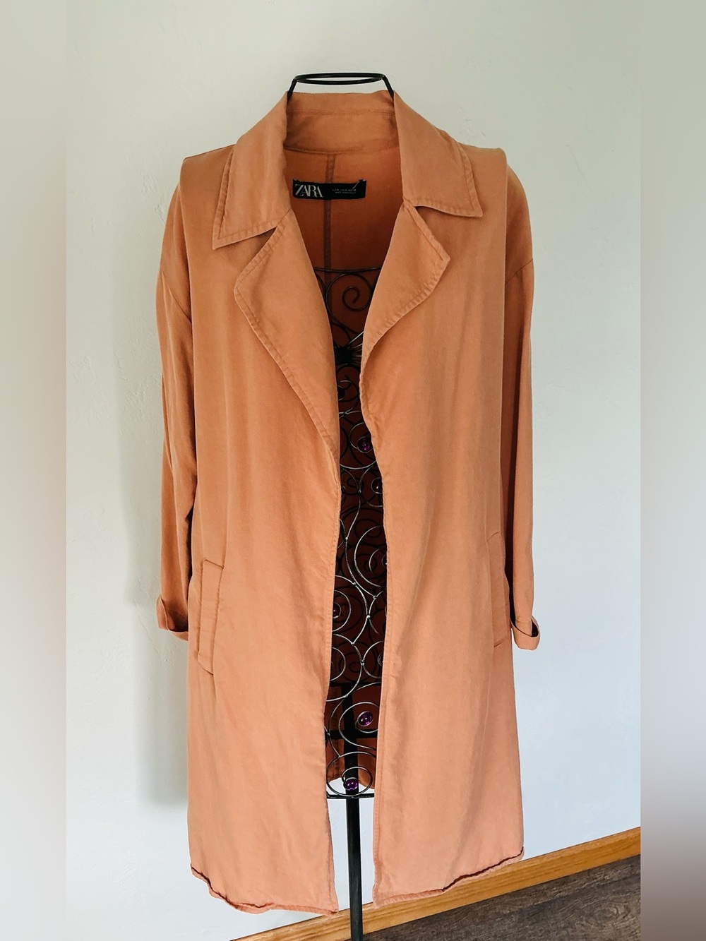 Zara Rust Orange Longline Open Front Shirt Jacket